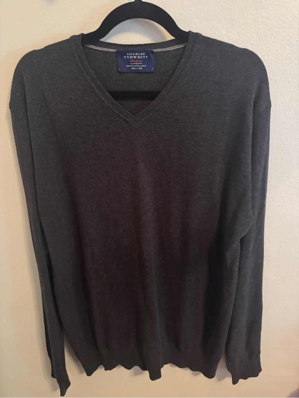 Charles Tyrwhitt Weekend Men’s L Cotton Cashmere V Neck Sweater Made Italy
